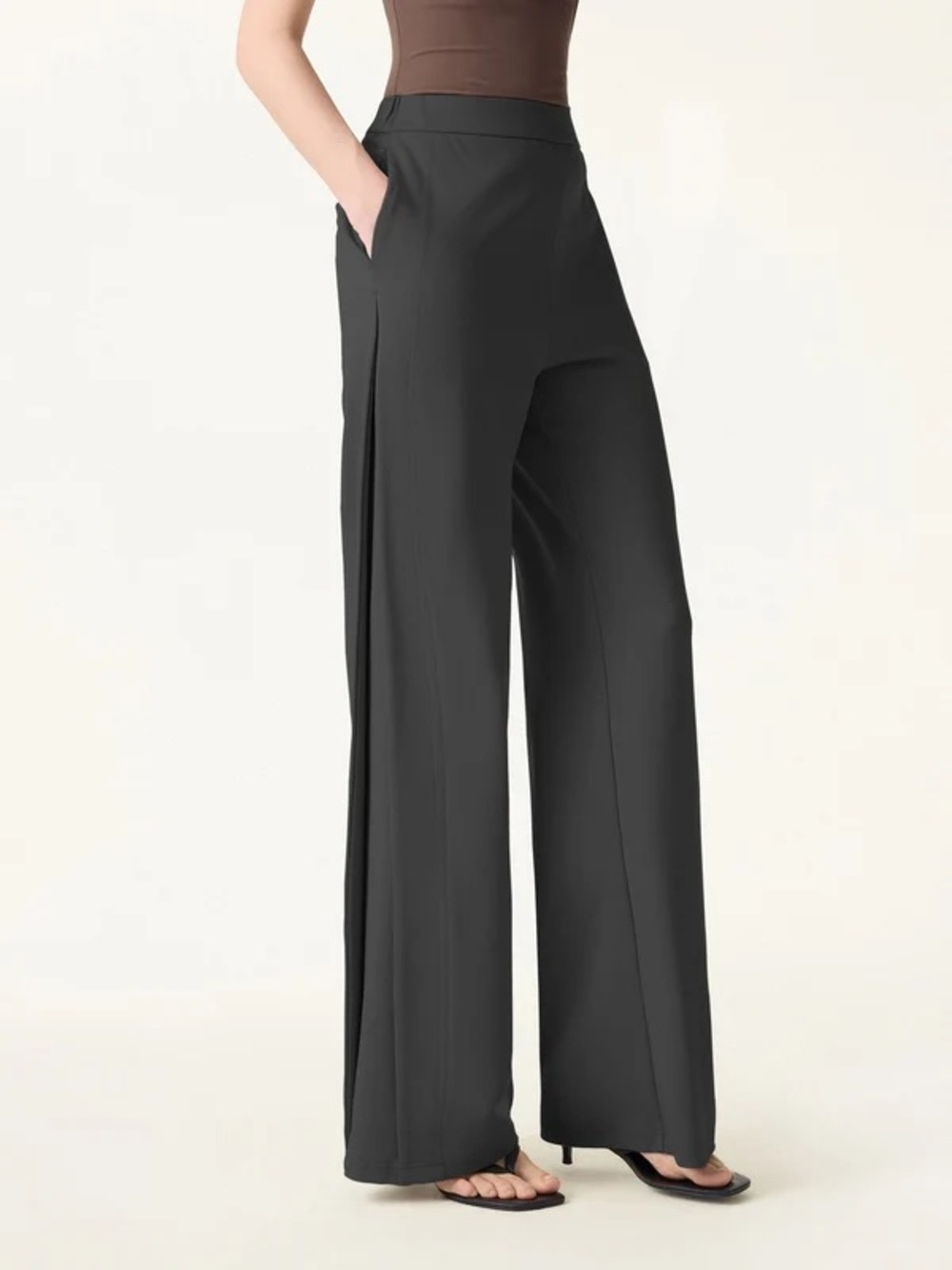 OGL Black Drapey Mid Rise Wide Leg Pull-on Pants with Pockets Size Medium